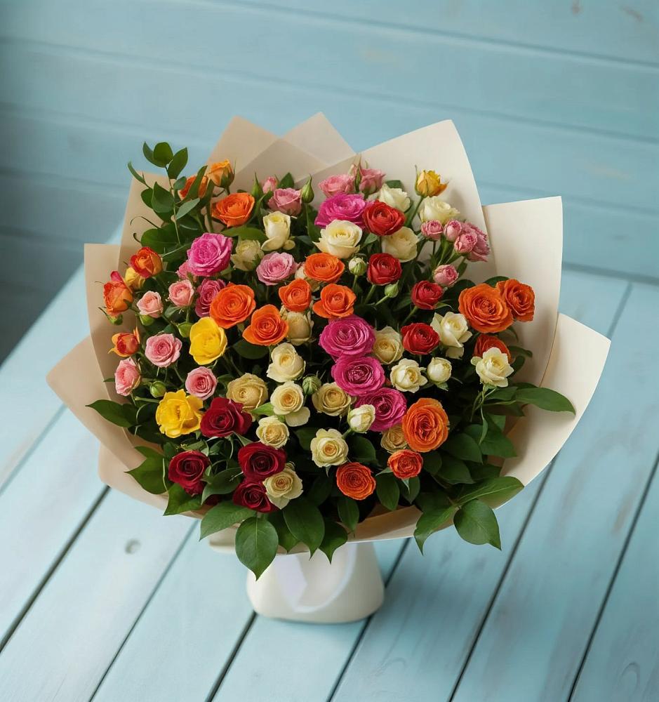 Букет Микс из разноцветных кустовых роз в Голицыно