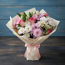 Букет цветов из:  Хризантемы, Альстромерии и Розы в Голицыно