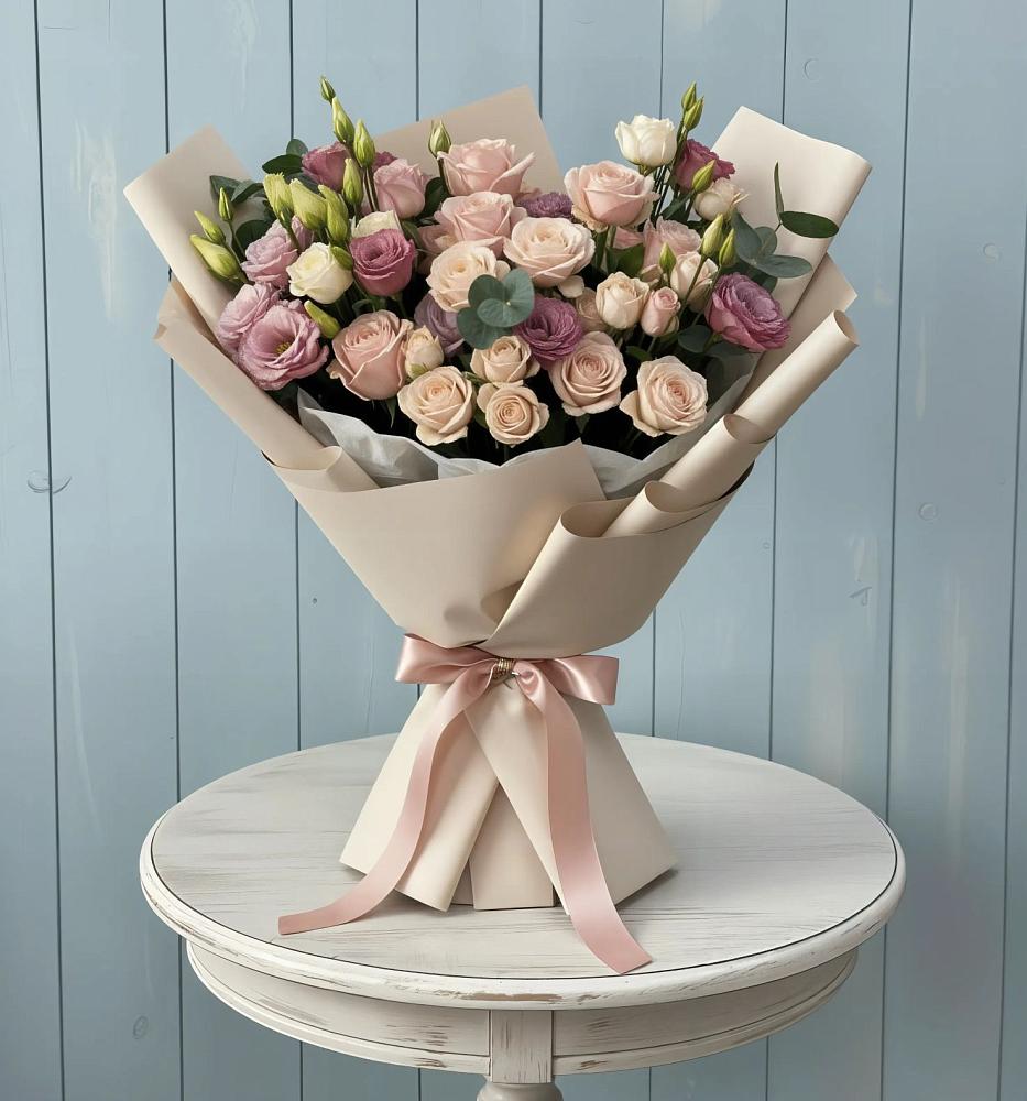 Букет цветов из: Розы и Лизиантусы в Голицыно