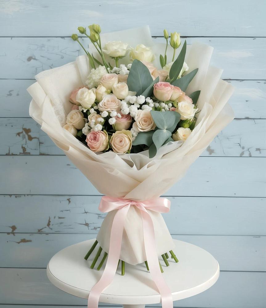 Букет цветов из: Розы и Лизиантусы в Голицыно