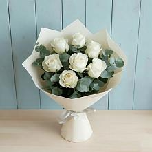 Букет Белые розы в Эвкалипте #REPLACE_PRED# Голицыно