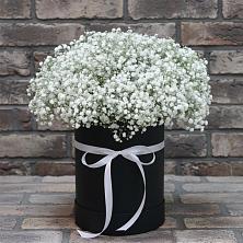 Цветочная композиция из Гипсофила в шляпной коробке в Голицыно