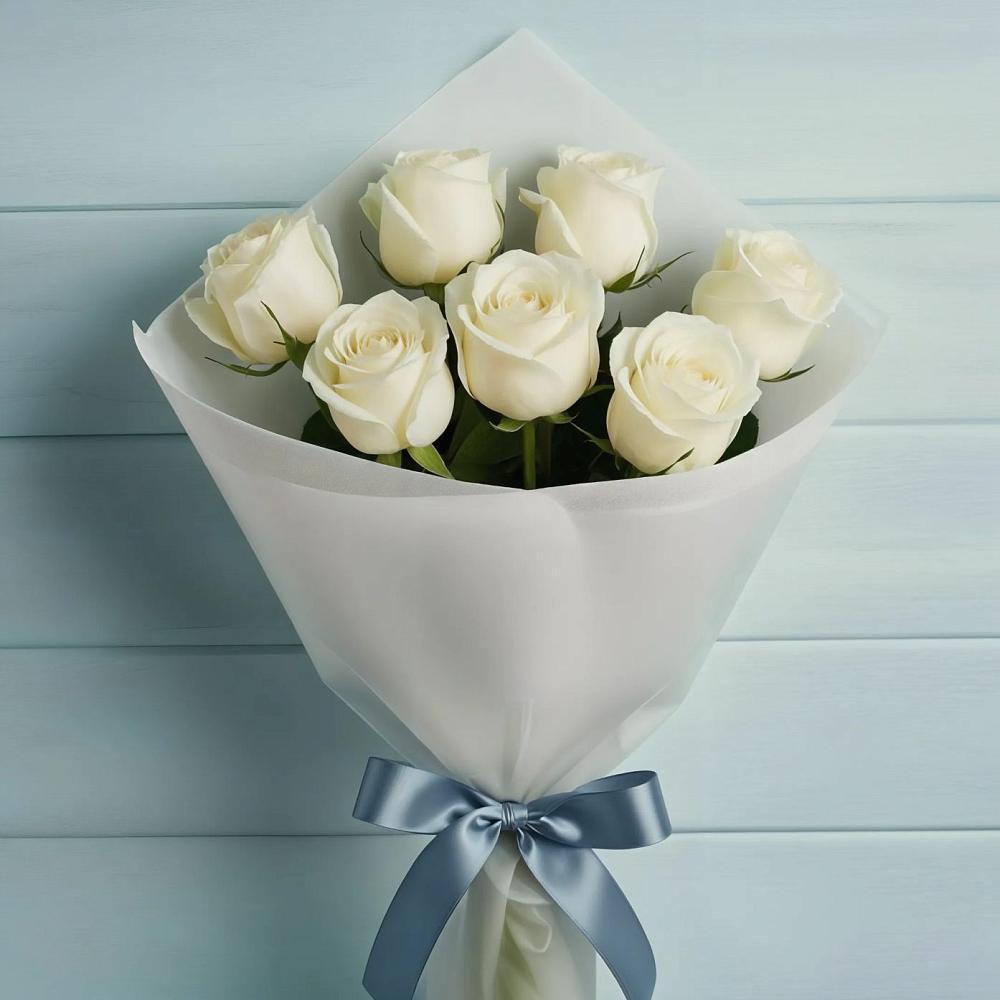 Букет 7 Белых роз Эдлесс Лав в Голицыно